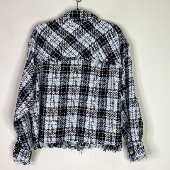 Zara Structured Frayed Tweed Button Front Overshirt Women's Size Medium - Picture 2 of 8